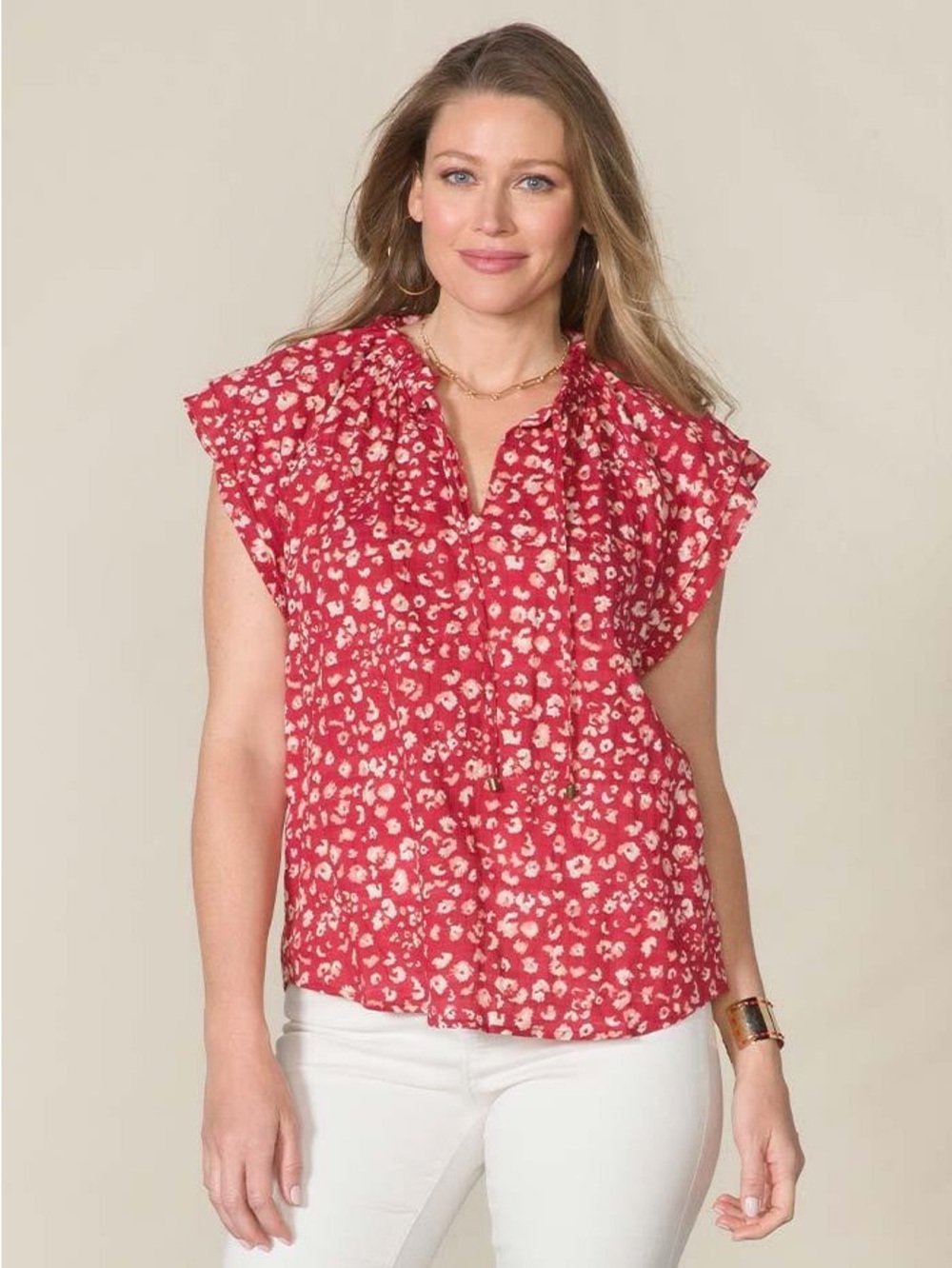 Matilda Jane - Edgewater Flutter Sleeve Printed Top - medium